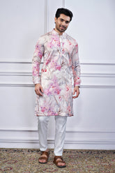 Off White and Pink Floral Printed Kurta Pajama
